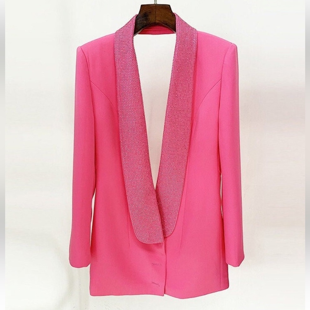 Fuchsia Backless Rhinestone Crystal Trim Blazer Dress - NWT